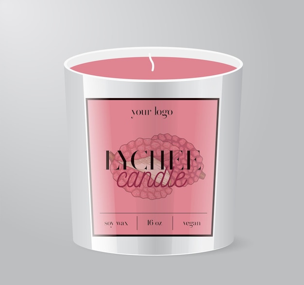 Modèle d'étiquette Lychee Candle Emballage de bouteille en verre isolé