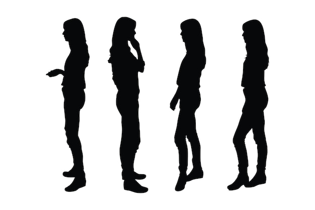 Modèle féminin debout dans une position différente silhouette set vector Femme acteur silhouette bundle sur fond blanc Modèles de mode fille avec des visages anonymes et des silhouettes complètes