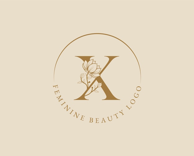 Vecteur modèle féminin de logo de couronne de laurier initial de lettre x botanique pour la carte de mariage de salon de beauté de spa