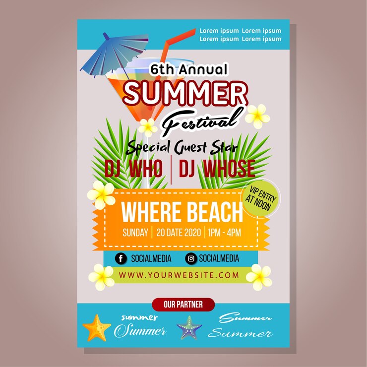 modèle de festival d&#39;été affiche avec cocktail frais