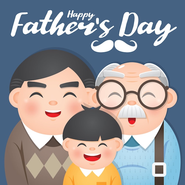 Vecteur modèle de fête des pères heureux ou carte de voeux avec illustration vectorielle père grand-père et fils