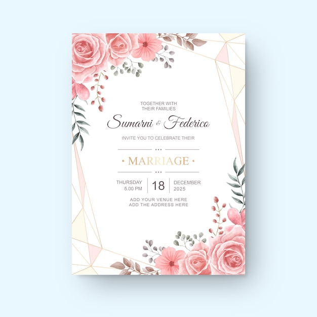 Modèle de fleur aquarelle carte d'invitation de mariage