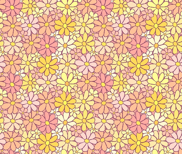 Vecteur modèle de fleur de dessin animé tendre avec fond de doublure dessiné à la main négligente