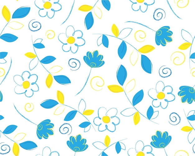 Vecteur modèle avec des fleurs botaniques de couleur ukrainienne florale bleu-jaune