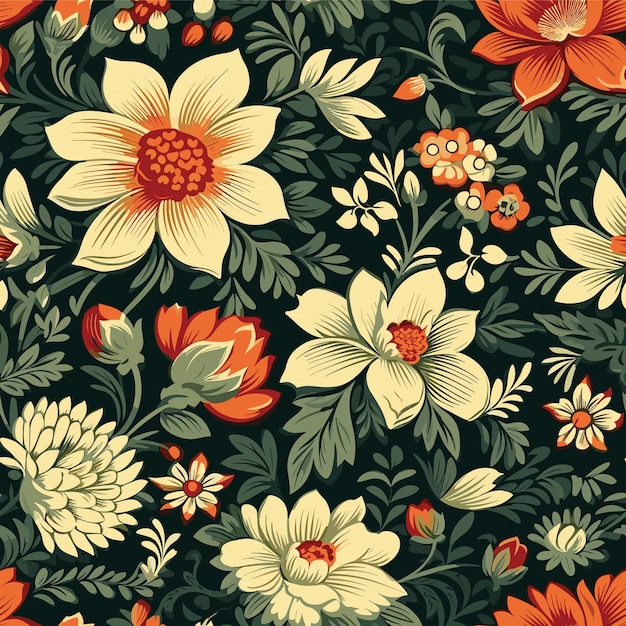 Modèle De Fleurs Vintage Colorées Sans Soudure