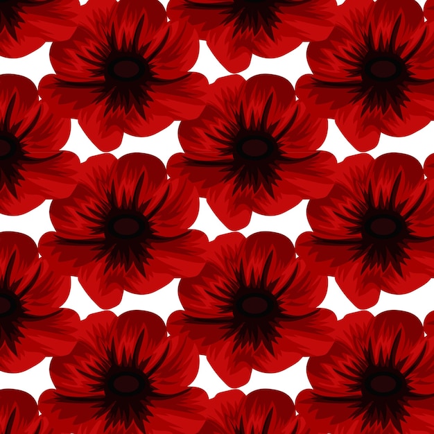 Vecteur modèle floral de coquelicots de champ rouge vif illustration vectorielle