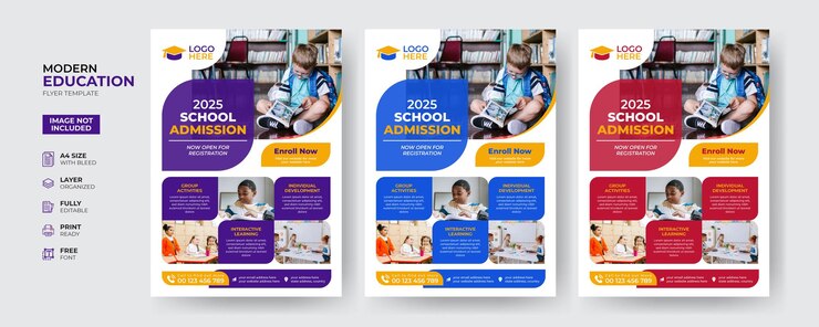 Vecteur modèle de flyer d'admission à l'éducation créative et moderne