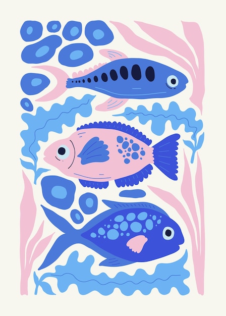 Modèle De Flyer Ou D'affiche Vertical De Poissons Et Coquillages De Mer Océanique Du Monde Sous-marin