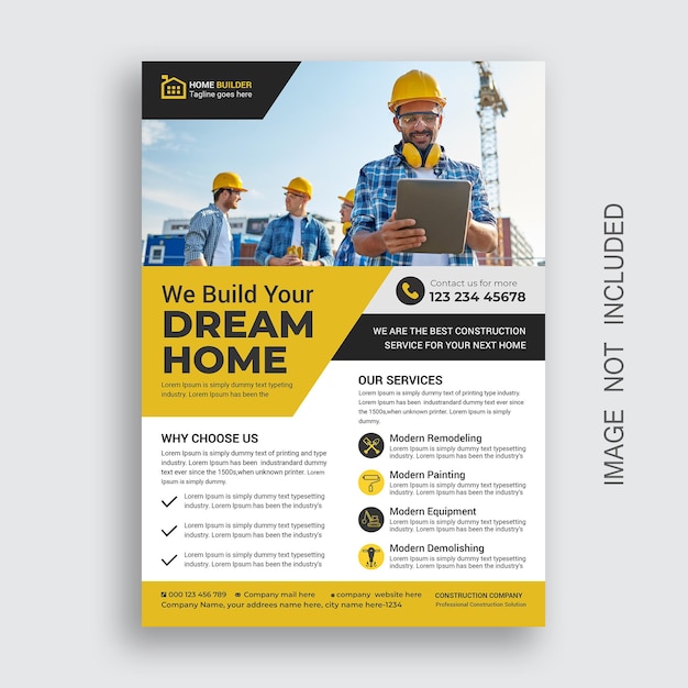 Modèle de flyer d'architecture de plombier bricoleur de construction