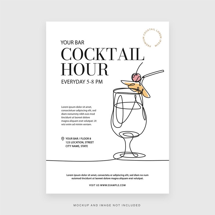 Vecteur modèle de flyer de bar de nuit à l'heure du cocktail en vecteur