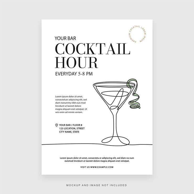 Vecteur modèle de flyer de bar de nuit à l'heure du cocktail en vecteur