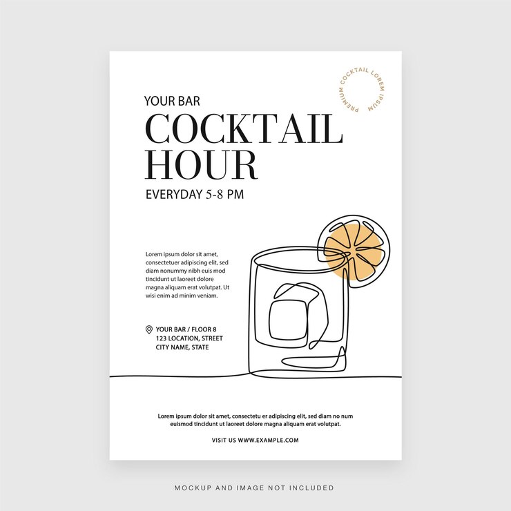 Vecteur modèle de flyer de bar de nuit à l'heure du cocktail en vecteur