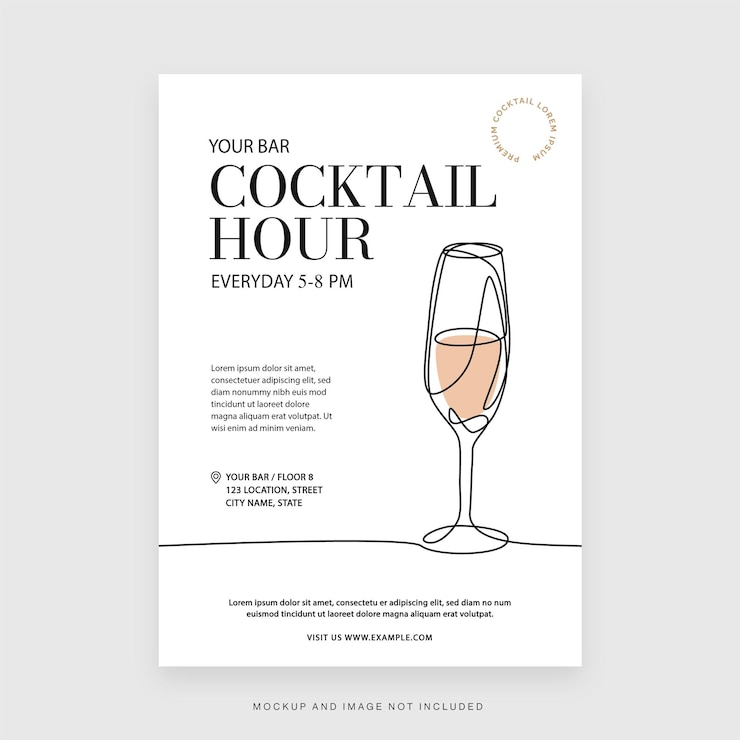 Vecteur modèle de flyer de bar de nuit à l'heure du cocktail en vecteur