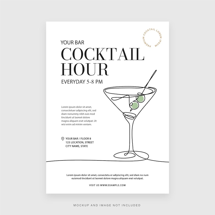 Vecteur modèle de flyer de bar de nuit à l'heure du cocktail en vecteur
