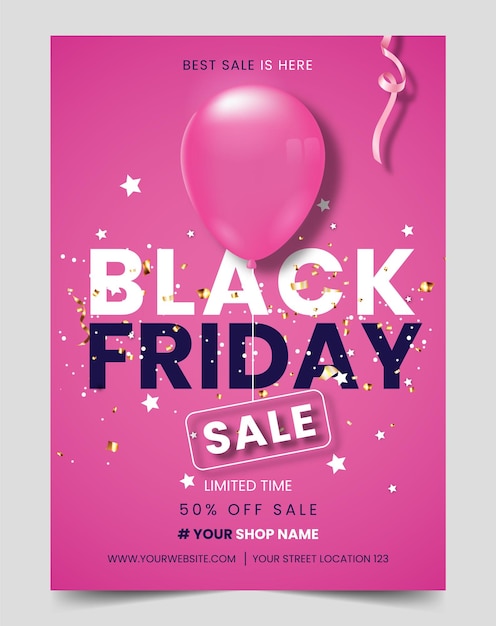 Modèle de Flyer Black Friday Ballon réaliste 3d pour une campagne marketing