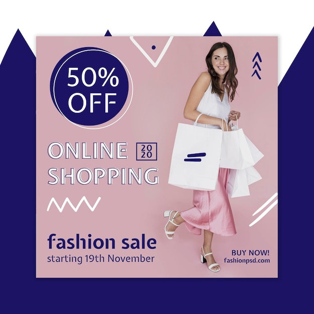 Modèle de flyer carré d'achat en ligne