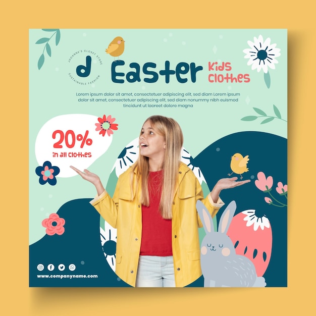 Modèle de flyer carré pour la vente de Pâques avec une fille