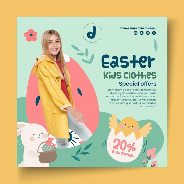 Modèle de flyer carré pour la vente de Pâques avec petite fille