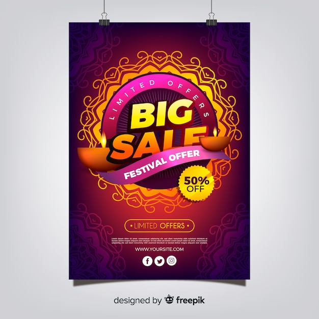 Modèle De Flyer Coloré Vente Diwali Avec Design Plat