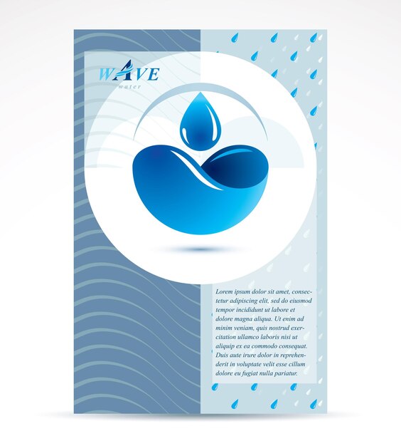 Modèle De Flyer Corporatif D'entreprise De Distribution D'eau à Utiliser Dans La Publicité Sur L'eau Minérale. Illustration Vectorielle Graphique. Idée D'éclaboussure De Vague Océanique.