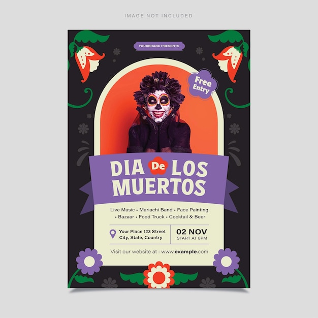 Vecteur modèle de flyer dia de los muertos fête d'événement mexicaine v1 en vecteur eps