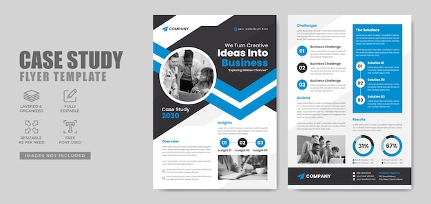 Modèle de flyer d'étude de cas pour un projet d'entreprise avec le logo et l'icône de l'entreprise