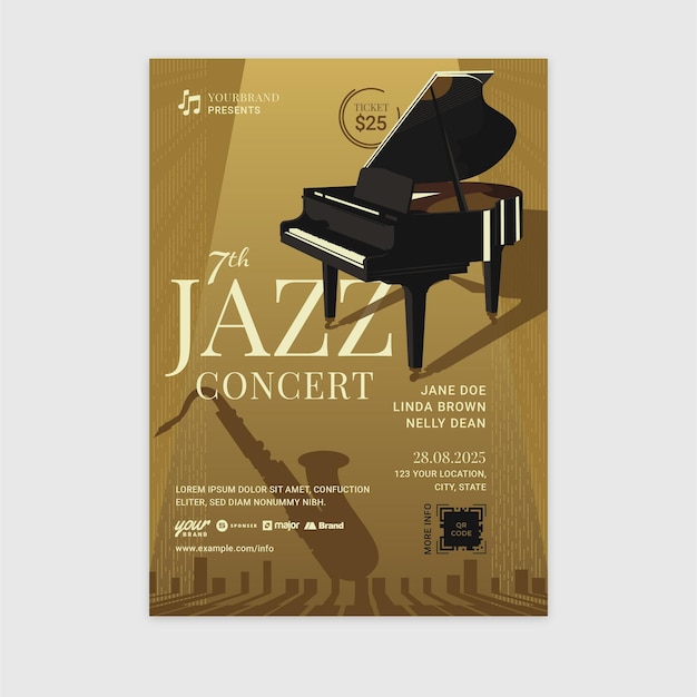 Vecteur modèle de flyer de festival de musique de concert de jazz dans le vecteur v2