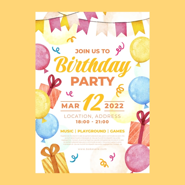 Vecteur modèle de flyer de fête d'anniversaire aquarelle