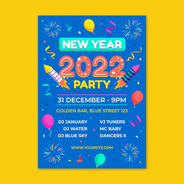 Modèle de flyer de fête de nouvel an plat