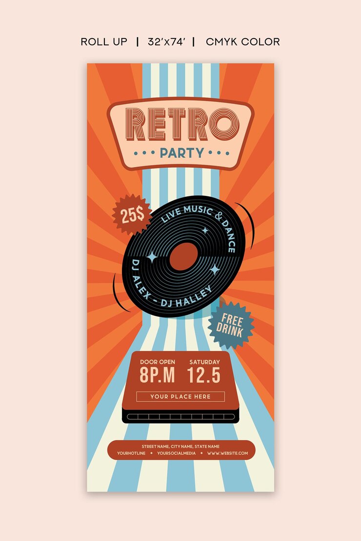 Vecteur modèle de flyer de fête rétro