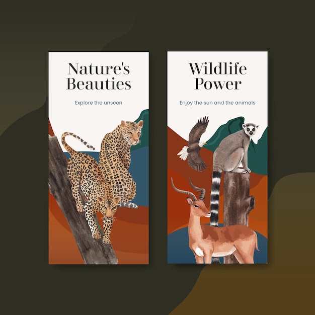 Modèle De Flyer Avec Illustration Aquarelle De Savane Faune Concept