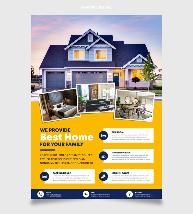 Vecteur modèle de flyer immobilier promotion de la propriété de la maison