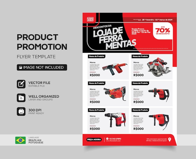 Modèle De Flyer De Magasin D'outils En Portugais Pour La Promotion Au Brésil