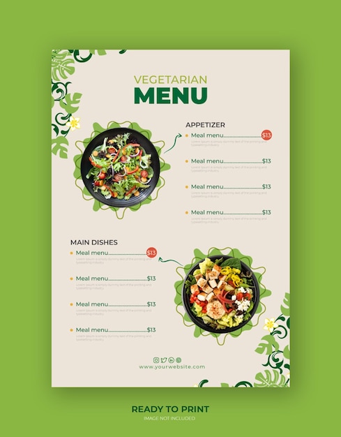 Modèle de flyer de menu de nourriture végétarienne minimale moderne