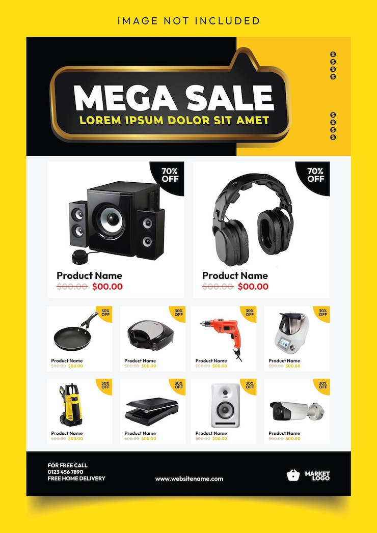 Vecteur modèle de flyer de promotion hebdomadaire de méga vente d'épicerie