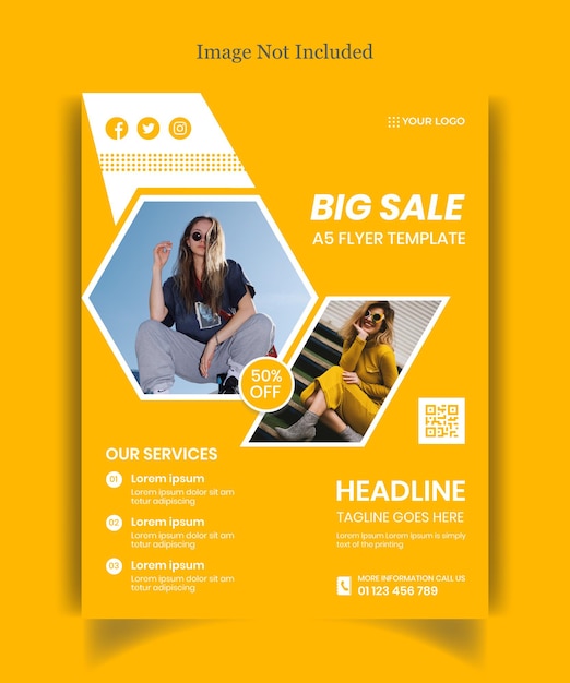 Vecteur modèle de flyer promotionnel jaune de grande vente prêt à imprimer