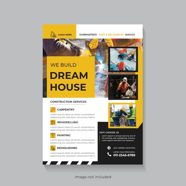 Modèle de flyer de réparation de maison de construction et de bricoleur