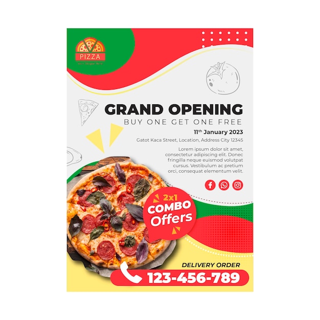 Vecteur modèle de flyer de restaurant de pizza