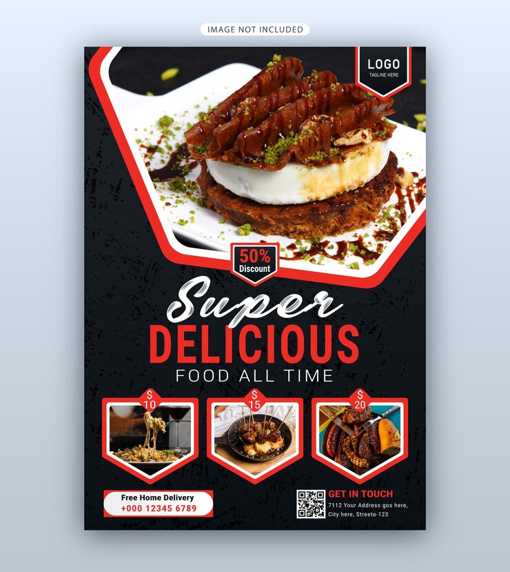 Vecteur modèle de flyer de restaurant vectoriel gratuit avec photo