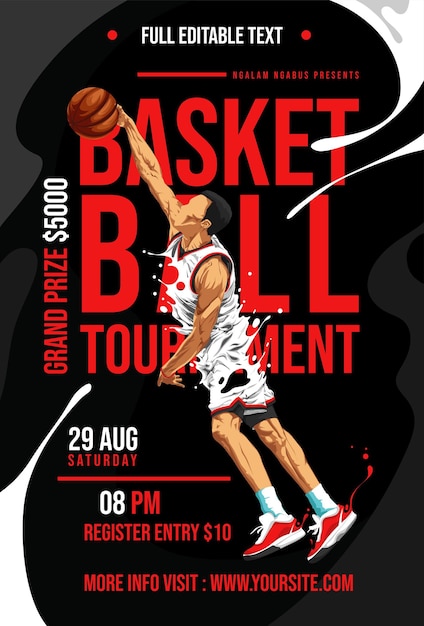 Vecteur modèle de flyer de tournoi de basket-ball