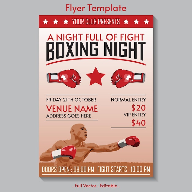 Modèle De Flyer De Vecteur De Nuit De Boxe