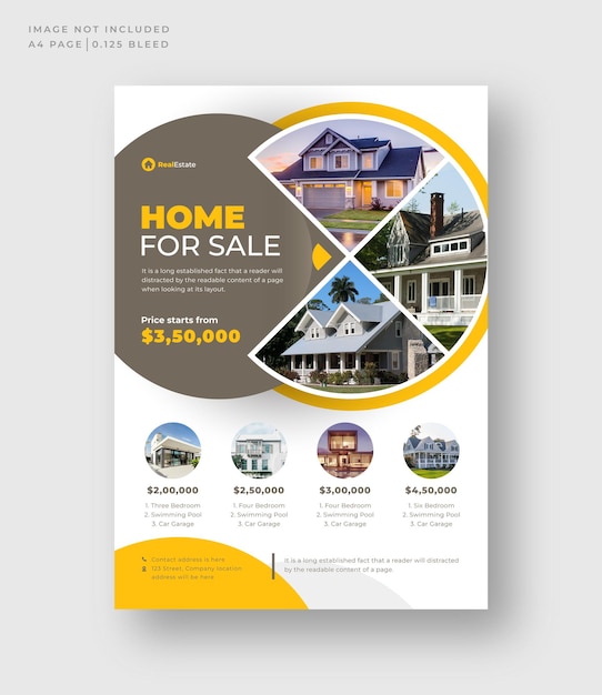 Modèle de flyer de vente de maison immobilière, flyer d'entreprise, modèle de dépliant de flyer de propriété,