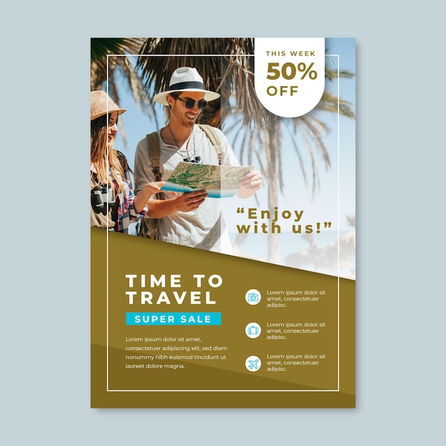Modèle de flyer de vente de voyage avec photo