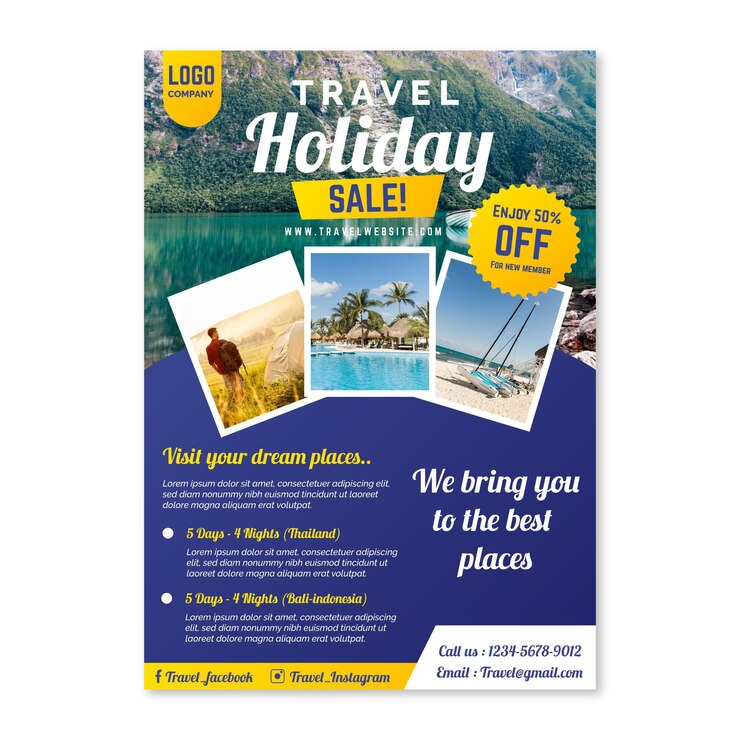 Vecteur modèle de flyer de vente de voyage