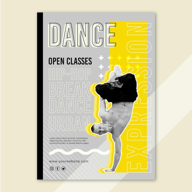 Vecteur modèle de flyer vertical de classes ouvertes de danse