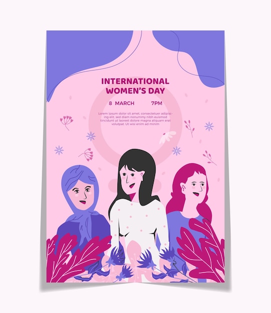 Modèle de Flyer vertical de la journée internationale de la femme dessiné à la main