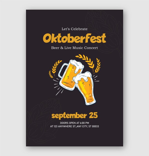 Modèle De Flyer Vertical Oktoberfest Dessiné à La Main