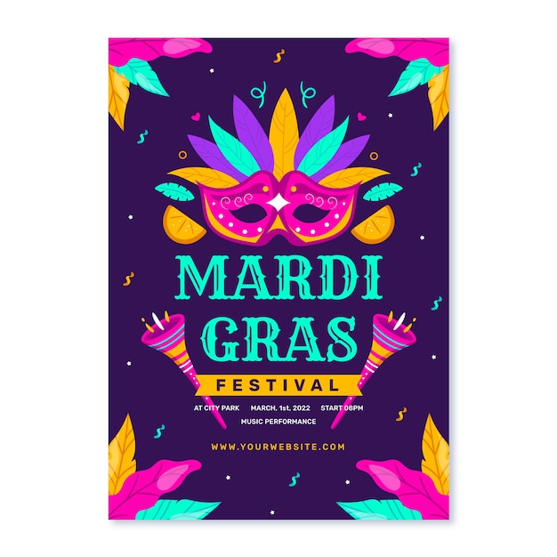 Modèle De Flyer Vertical Plat Mardi Gras