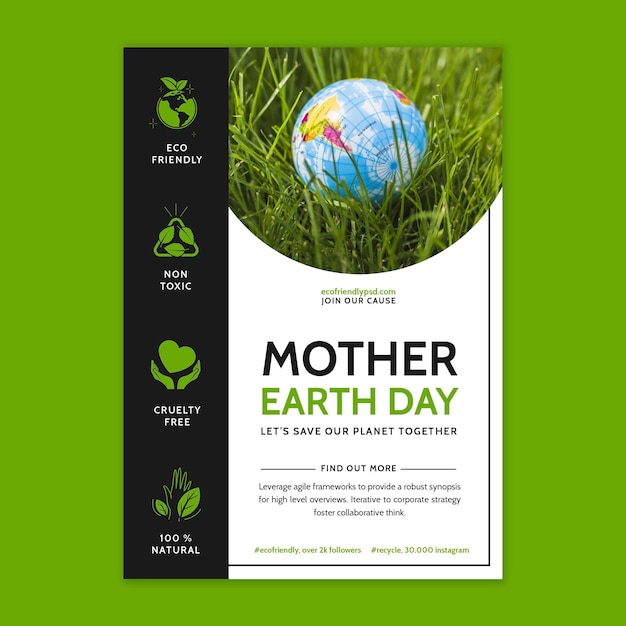 Modèle de flyer vertical pour la célébration de la journée de la terre mère