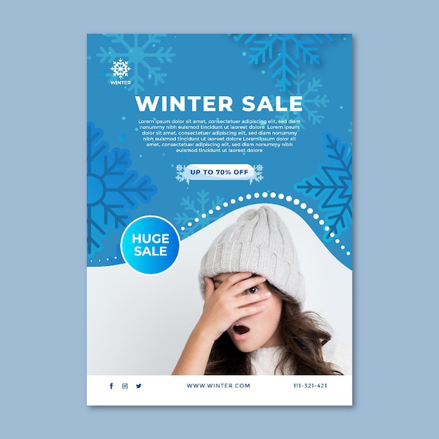 Vecteur modèle de flyer vertical pour les soldes d'hiver